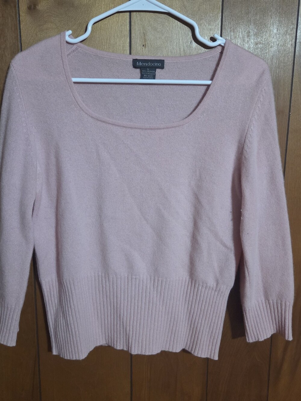 Vintage Mendocino 100% Cashmere Scoop Neck Knit Sweater Light Pink Women’s Large